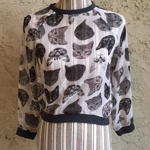 H&M Tops - 🌵SALE🌵H&M short long sleeve sheer cat top